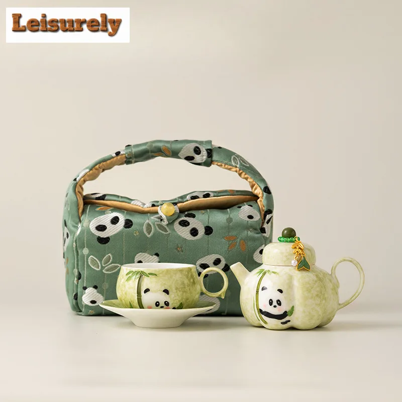 

Hand-painted Panda Travel Tea Set Kit Luxury 1 Pot 1 Cups Tea Maker Organizer Portable Camping Tote Bag Supplies Ornaments Craft