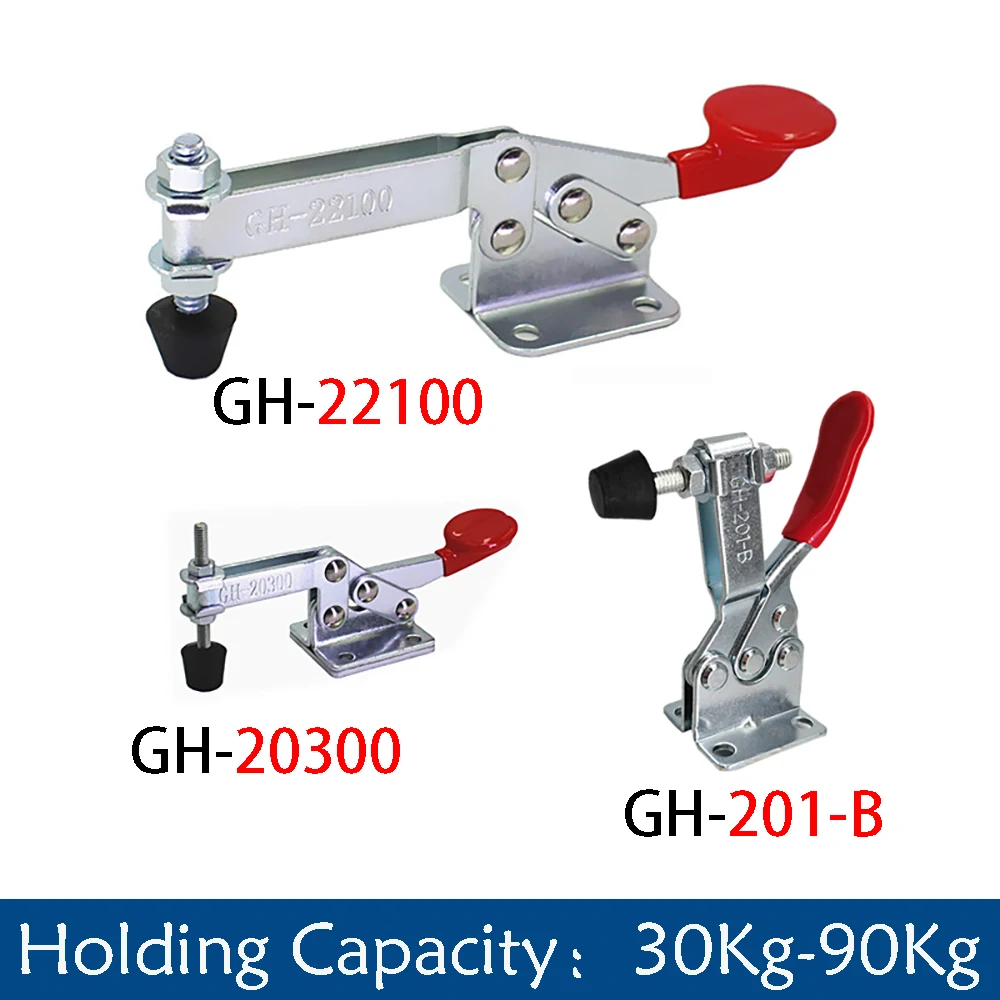 GH-201B/20300/22100 Quick Release Toggle Clamp 30-90Kg Horizontal Locking Lever Fastener Woodworking Fix Clip Tool Hand Tool