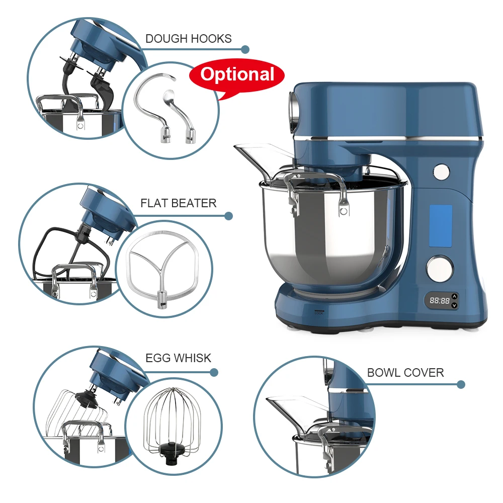 Premium LED Display 6 Litre Metal Cast DC Motor 800w Super Quiet Low Noise Household Stand Mixer For Baking Cake Dough Kneading