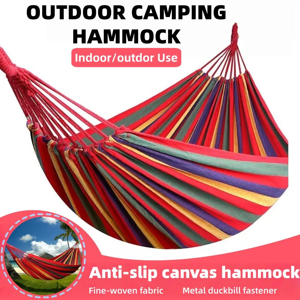 Hamaca de lona para exteriores, hamaca portátil para dos personas con cuerda para exteriores/interiores, adecuada para acampar, viajar, uso en el patio trasero