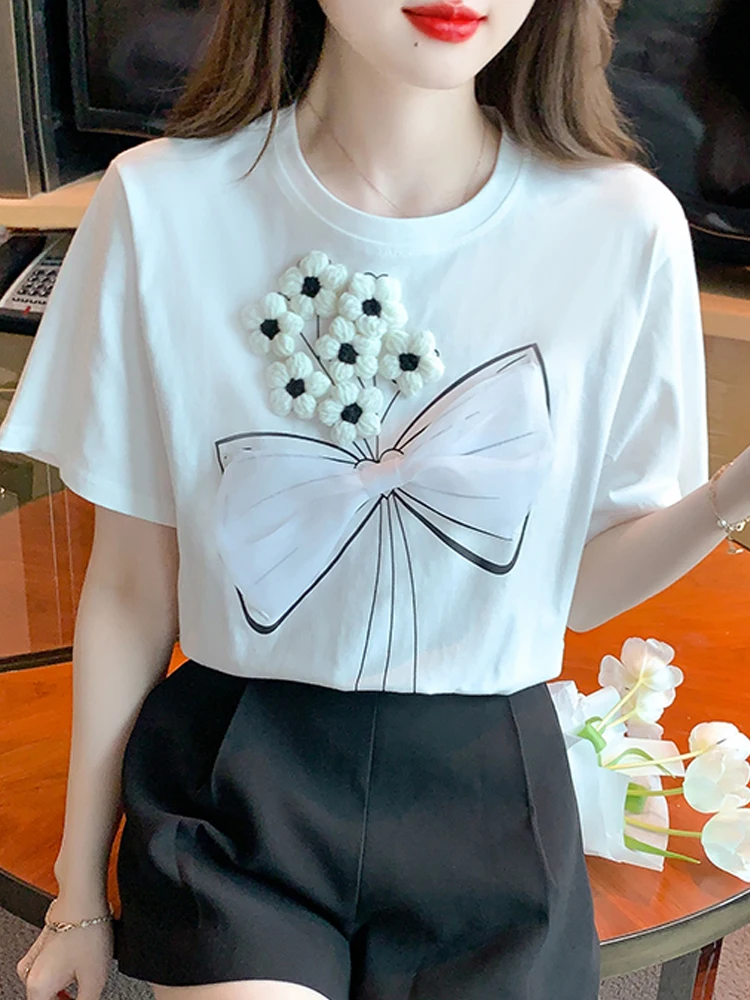 New Summer Short Sleeve Blouse Women O-Neck White Blouse Shirt Women Tops Blusas Mujer De Moda 2024 Verano Blouses Blusa G696