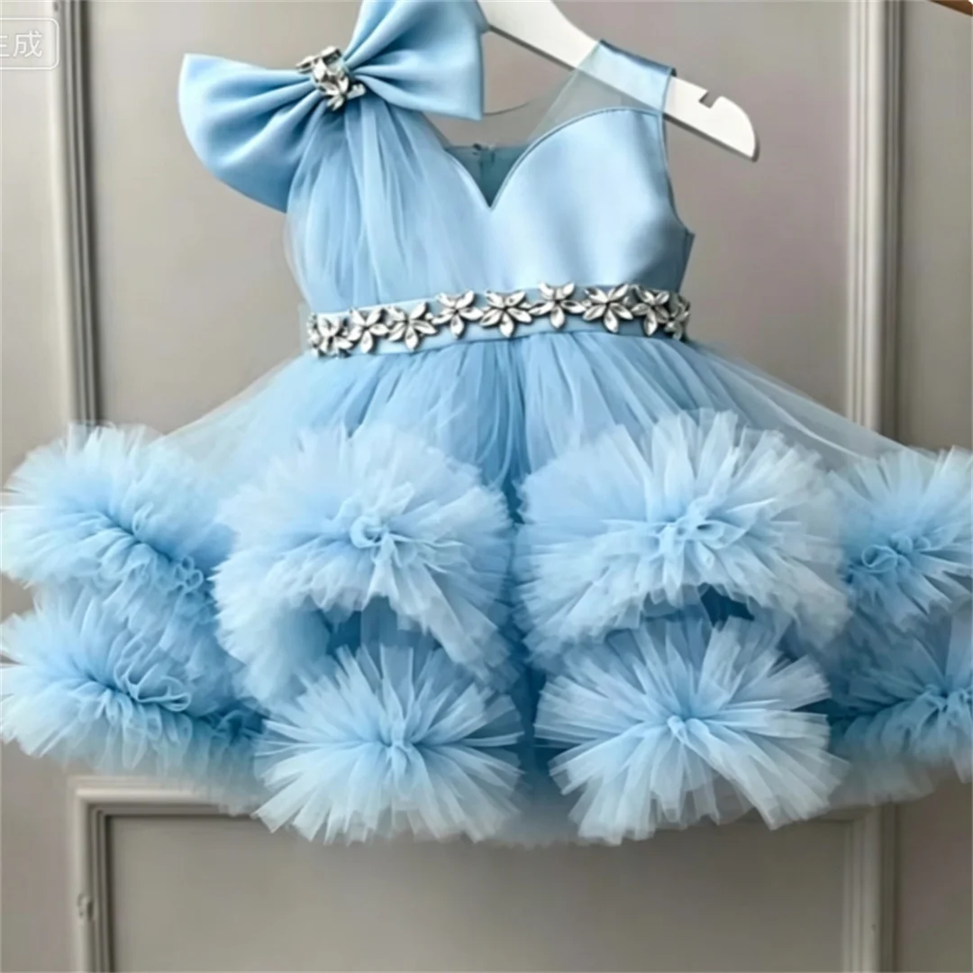 tulle-flower-girl-dress-one-shoulder-big-bow-bow-crystal-flower-belt-layered-for-baby-shower-birthday-pageant-customized