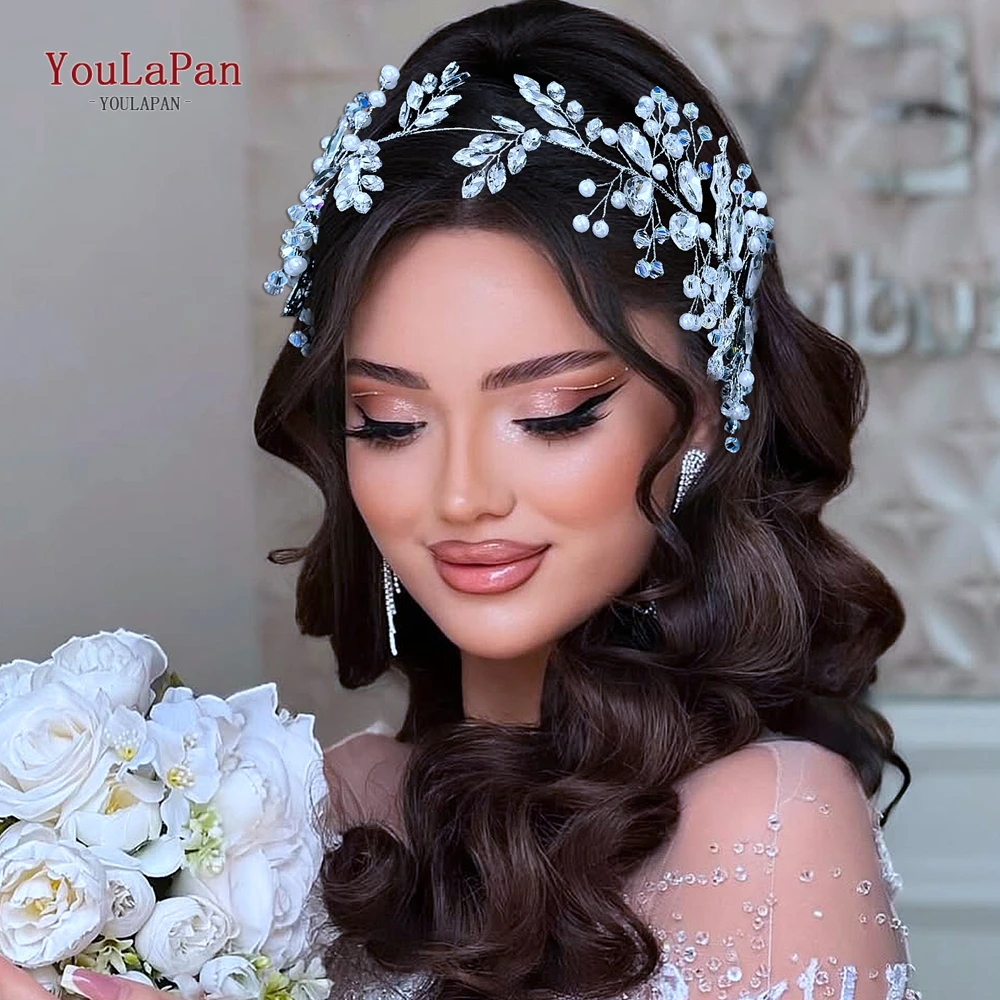 

YouLaPan Elegant Bride Hair Band Accessories Red Blue Color Rhinestone Wedding Headband Tiaras Pearl Crystal Hair Jewelry HP935