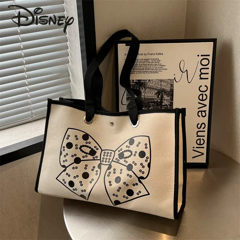 Disney Minnie New Handbag High Quality High Capacity Fashion Women's Bag Cartoon Leisure Shopping Environmental Protection Bag