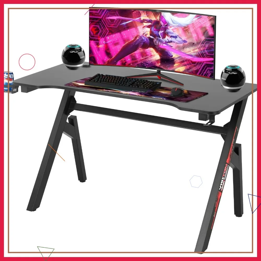 

Игровой стол 47 дюймов, эргономичный компьютерный стол в гоночном стиле, рабочая станция с крючком для наушников, красный