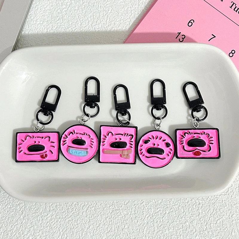 Cute Pink Samoyed Puppy Series Keychain Animal Bell Pet Memorial Keyring Dog Pendant Backpack Charms Car Bag Decor Kids Gifts