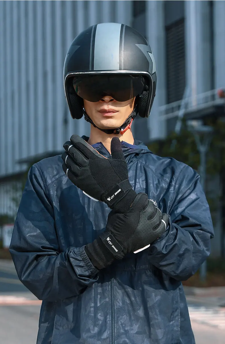 WEST BIKING Winter-Thermo-Fahrradhandschuhe für Herren, winddicht, mit Fleece, Touchscreen-fähig, aus PU-Leder, stoßdämpfend, mit SBR-Anti-Rutsch-Beschichtung, lange Manschetten. – Detail 5