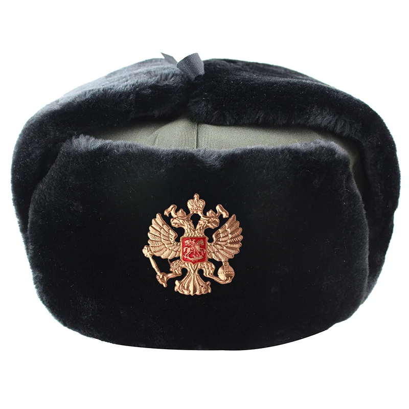 Soviet  Badge Russia Ushanka Bomber Hats Pilot Trapper trooper Hat Winter Faux Rabbit Fur Earflap Men Snow Caps