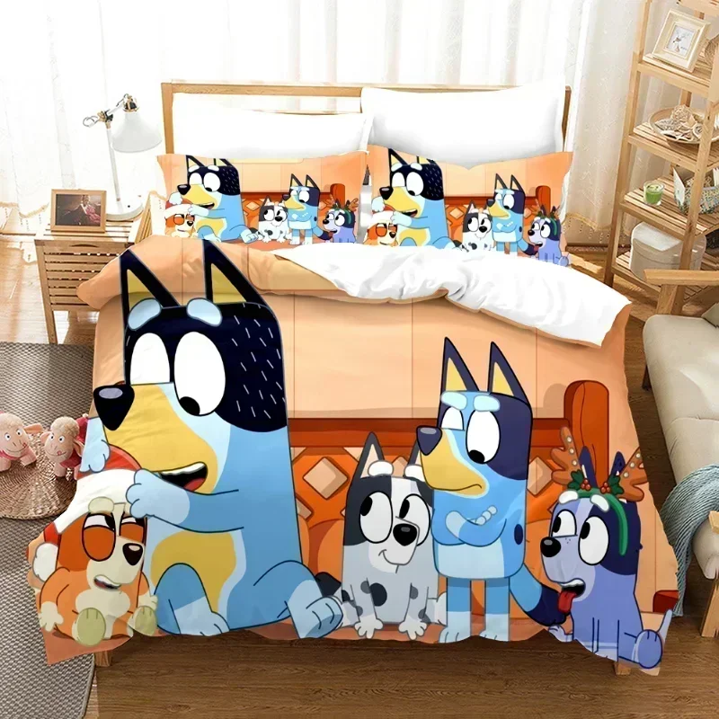 Cartoon Bluey Family Print Bedding Set Cartoon 3D Printing Polyester Duvet Cover Pillowcase Quilt Cover