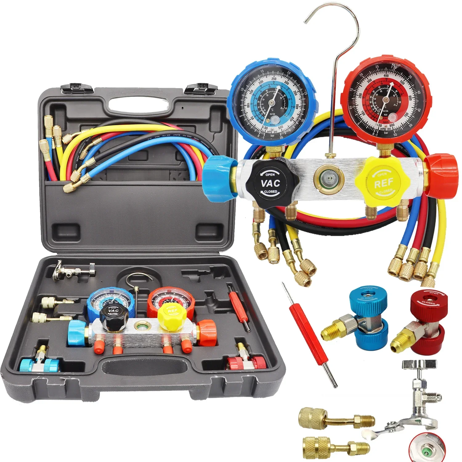 

4 Way Refrigeration Air Conditioning Manifold Gauge Maintenence Set For R22/R404A/R134A/R410A Freon Charging Tool