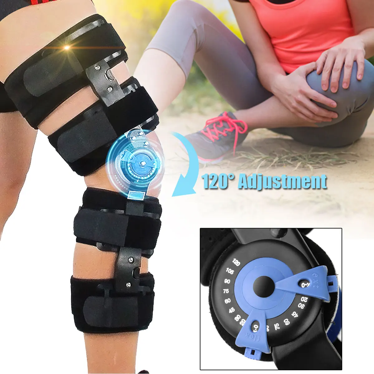 Orthopedic Knee Joint Support 0-120 Degree Adjustable Hinged Knee Leg Brace Protector Bone Orthosis Ligament Care Joint Support