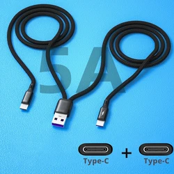 2-in-1 Data Cord Splitter 5A Type C Charge Cable Fast Charger for Xiaomi Huawei 67W PD Type-C 2 Ports Data Quick Charging Cord