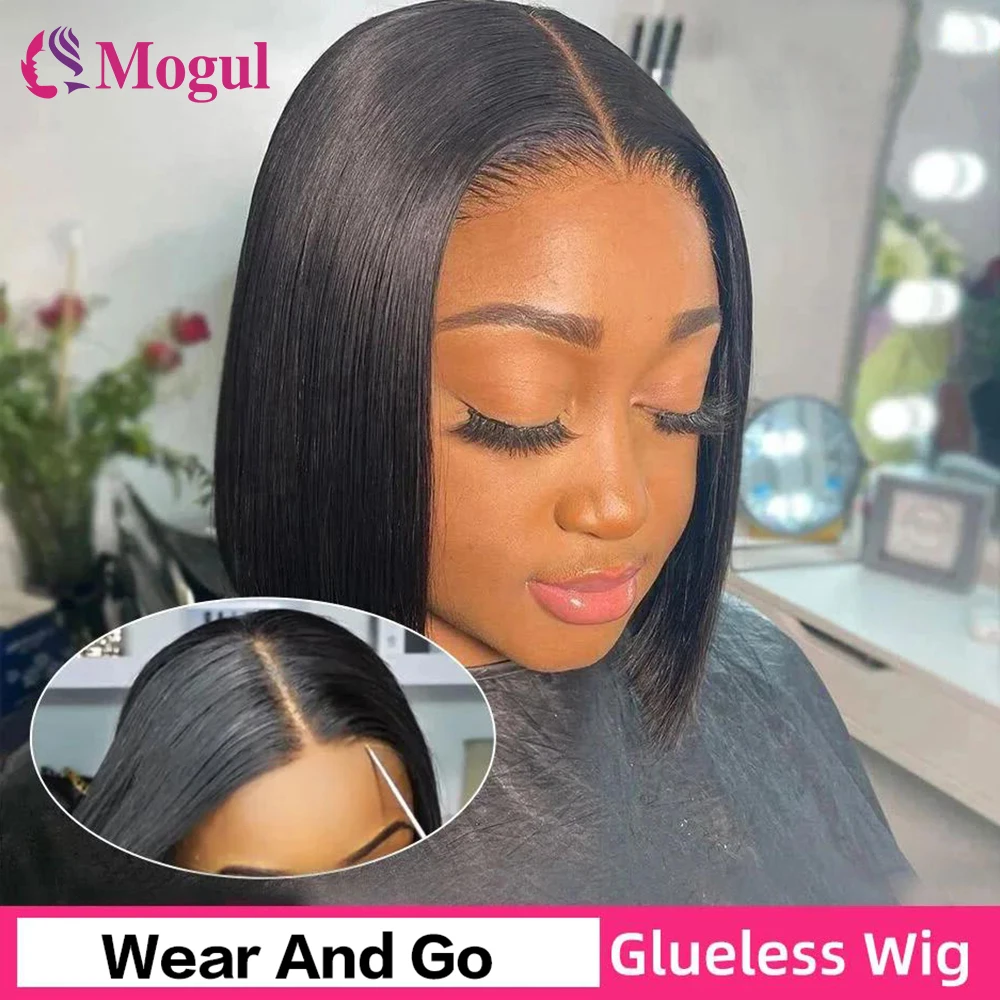 

Wear And Go Glueless Bob Wig Human Hair Short Black Straight Wig Women Pre Cut 4x4 13X4 Transparent Lace Front Wigs Without Glue