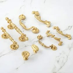 French Light Luxury Brass Handle Dresser Door Pulls European Fashion Cabinet Kitchen Knobs Modern Furniture Cupboard Hardwares