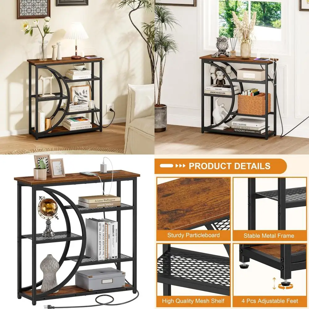 

Узкий приставной столик с 5-уровневым хранением и зарядной станцией для гостиной и прихожей