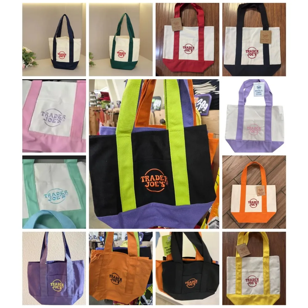 Contrast canvas handbag reusable grocery shopping bag environmental protection shoulder diaper bag storage bag leisure handbag