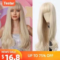 Long Blonde Golden Synthetic Wigs With Bangs for Women Light Blonde Wavy Wig for women Daily Cosplay Lolita Heat Resistant Wigs
