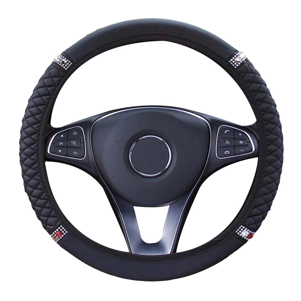 Car Steering Wheel Cover Without Inner Ring Leather Embroidery color Diamonds For Mercedes-Benz A-Klasse For BMW 3 Series