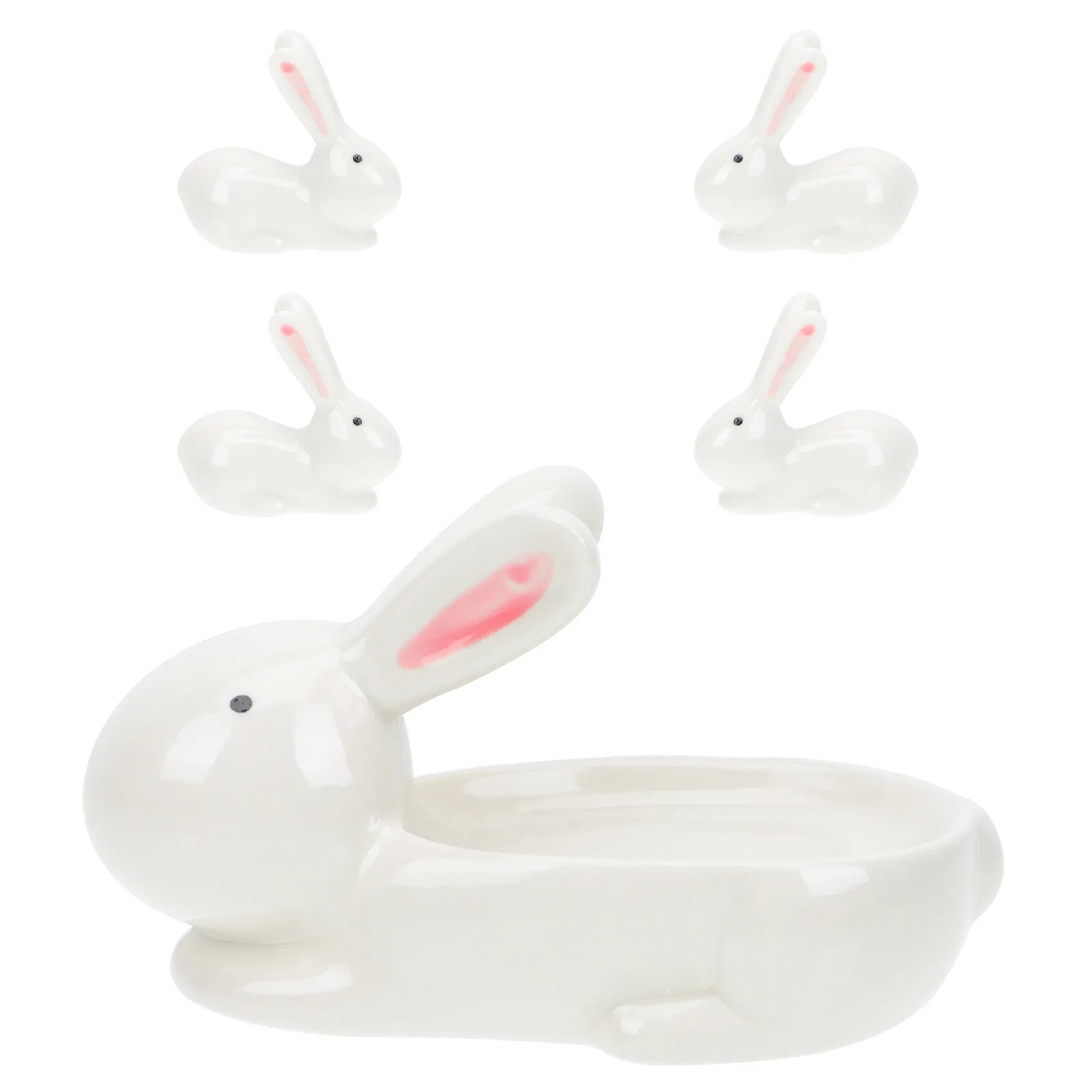 1Set Adorable Rabbit Design Ceramic Chopsticks Stand Holder for Clean Elegant Dining Space Seasoning Plate Desktop Rabbit Decor