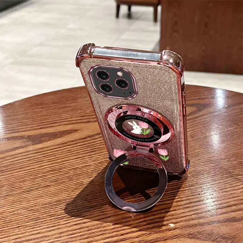 진주 스트랩 랜야드 반짝이는 장난스러운 토끼 폰 홀더 케이스 아이폰 16 15 14 13 12 11 Xs Pro Max Mini X XR Plus 16E 커버용