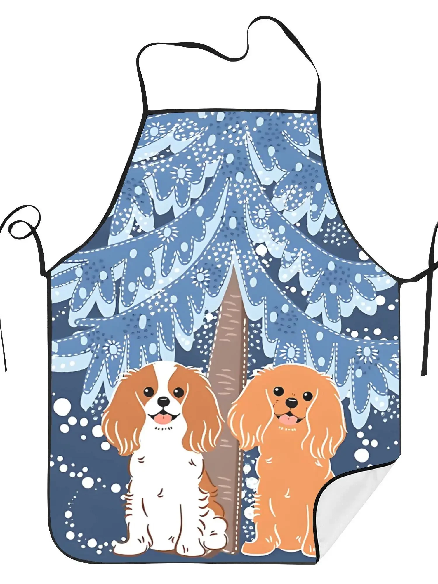 Adjustable Vintage Spaniel Cooking Apron Polyester with Festive Christmas Tree Dog Design Easy-Care Hand or Dry Clean