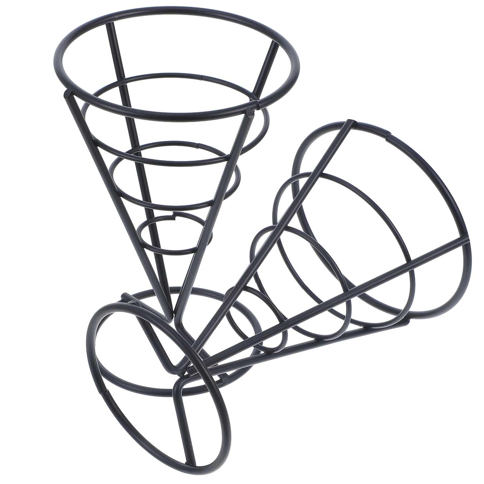 

2pcs Black Fries Basket Snack Stand Cone Holder Chips Cup French Fries Holder Stainless Steel Fry Display Home Restaurant