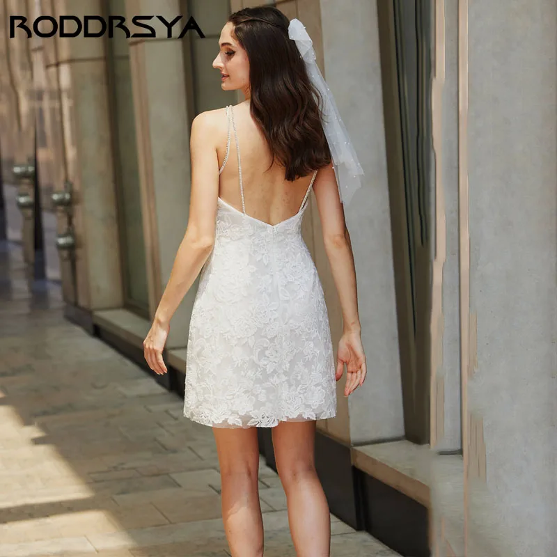 RODDRSYA Elegant A-Line O-Neck Wedding Dress Lace Sleeveless Tulle Appliques Custom Made Sexy Sequin Backless Vestido De Novia