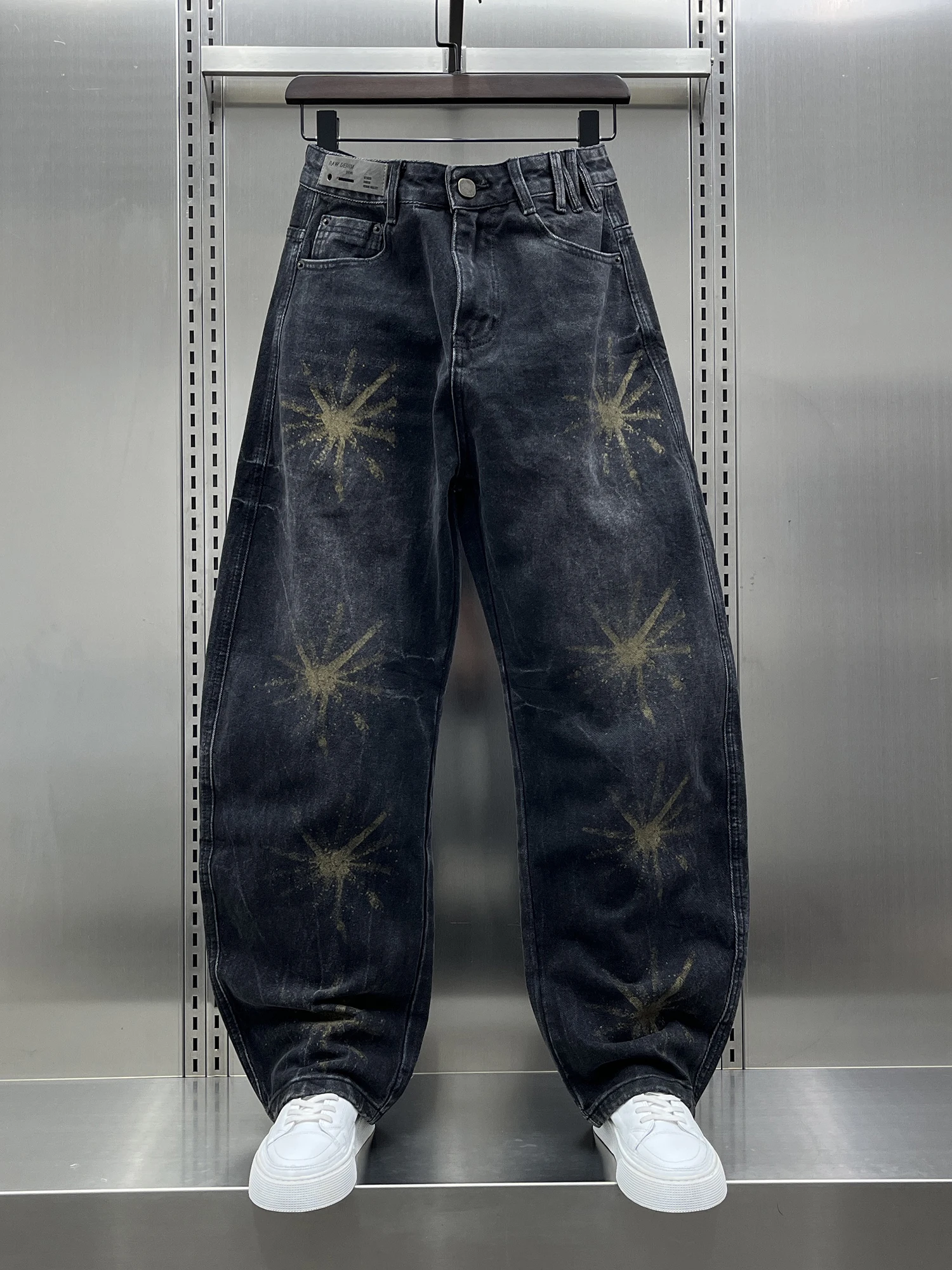 

Стильные мужские джинсы прямого кроя с ручной росписью в уличном стиле, осенняя новинка, теплые и функциональные