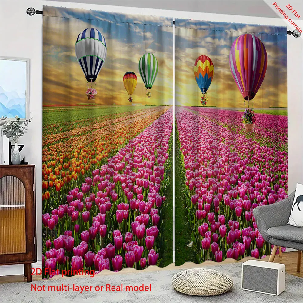 Lavender Landscape Printed Curtains Sunshade Functional Window Treatment for Bedroom Living Room Dormitory Office Home Decor