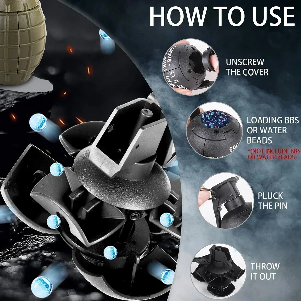 A Grenade Model Explosion Grenade Toy, Airsoft Grenade Model, Anti-Fall, Refillable, Gel Ball, Confetti, Flour