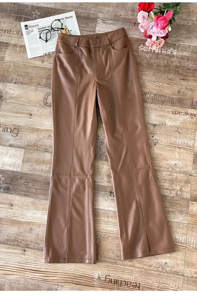 2024 Spring Autumn New Women High Quality Real Leather Long Pants Trouse 4 Color for Female