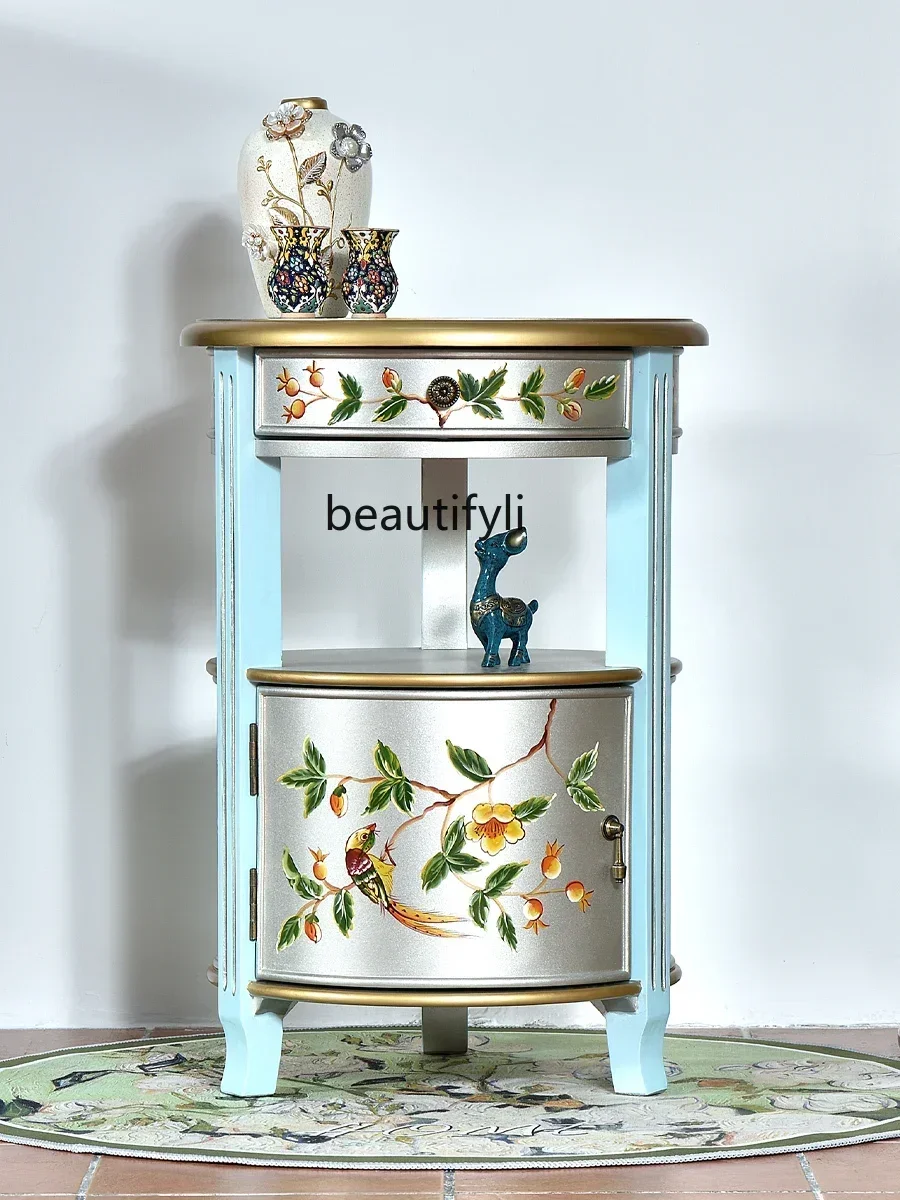 

Американский деревенский боковой столик для гостиной Ретро Состаренный маленький круглый стол диван боковой шкаф угловой стол в европейском стиле