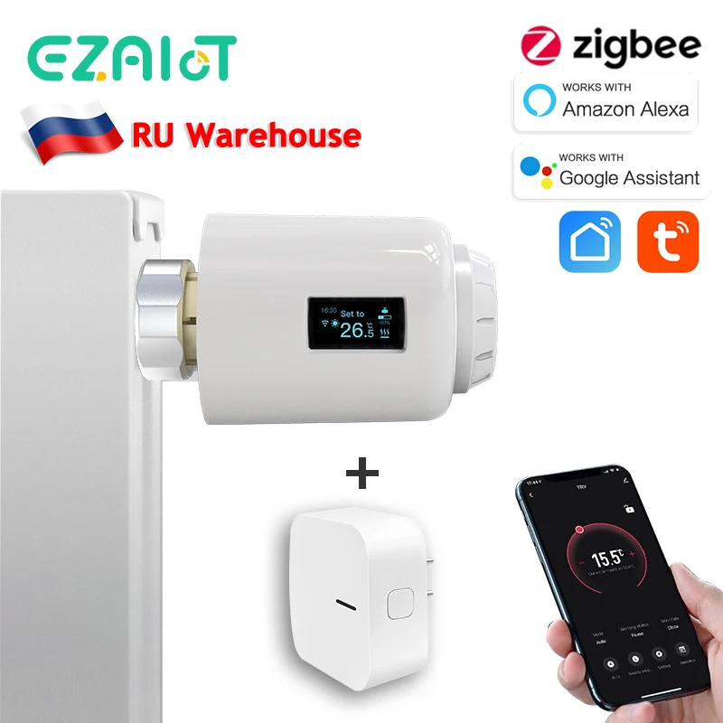 

ezAIoT TRV ZigBee3.0 Контроллер температуры Программируемый радиатор Термостатический клапан Голосовое управление Alexa Google