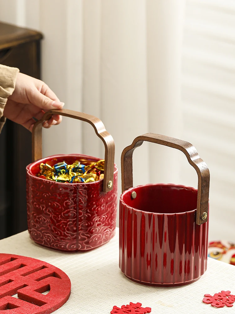 

Chinese Sle Cerc Fruit Basket Handheld Wedding Cake Storage Box Tray Retro Pattern Bright Glaze Floral Eing Diwaer...