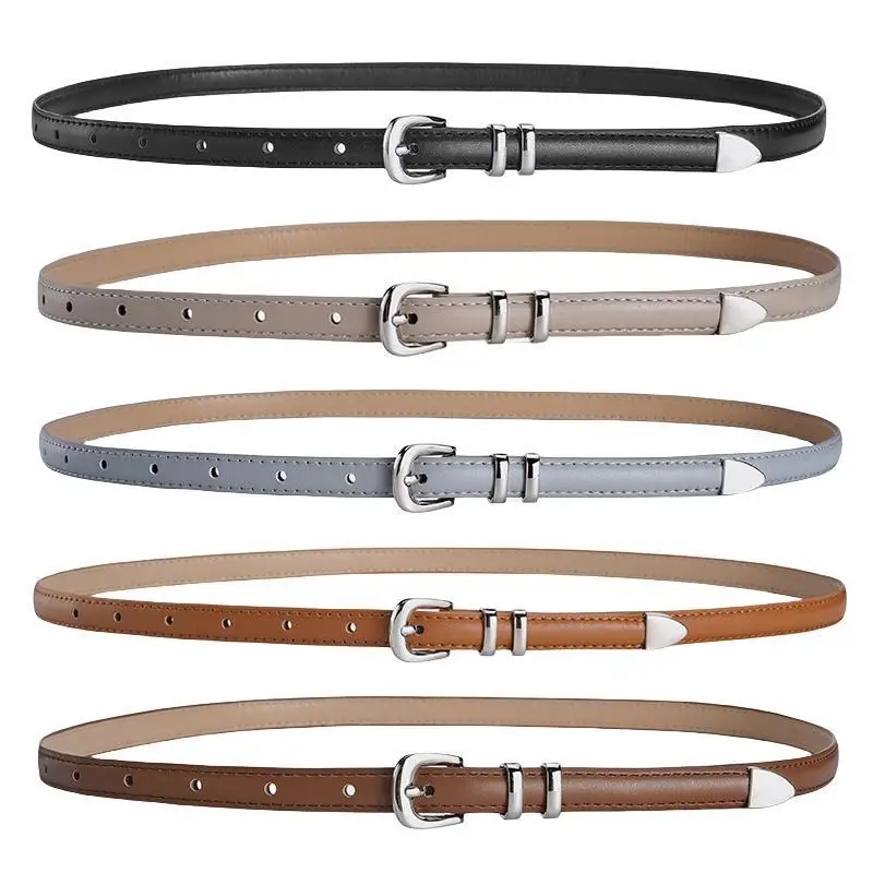 Silver Pin Buckle Thin Belt For Women Fashion Trend Versatile Jeans Accessories Girdle Gothic Retro Simple Pu Leather Waistband