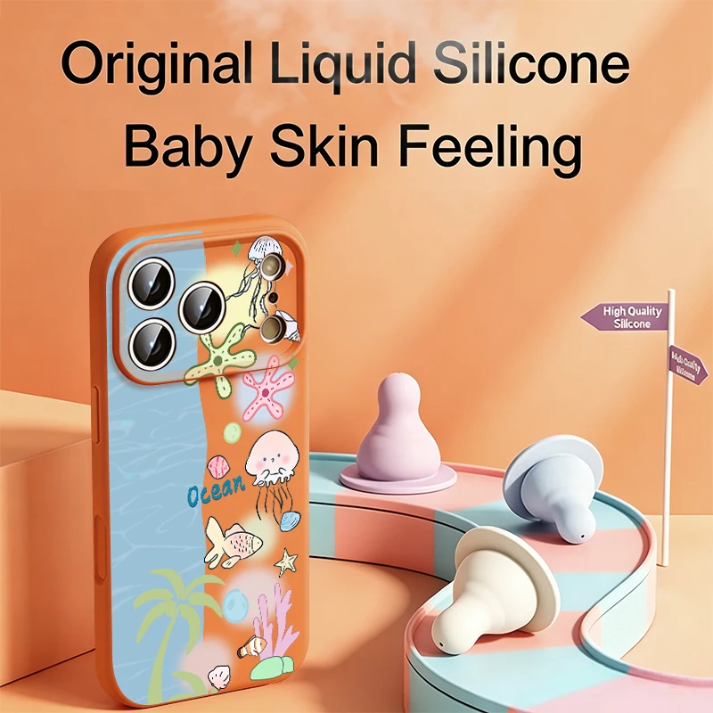 Magnetic Liquid Silicone Phone Case For iPhone 17 Pro Max 16 15 14 13 Pro Max For Magsafe Marine Animal Iron Circle Soft Cover view 4