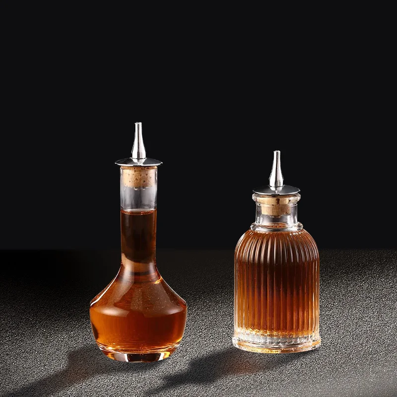 Vintage Glass With Stainless Steel Caps Cocktail Bitters Bottles With Cap Kitchen Seasoning Tools Bar Bartender Accessories