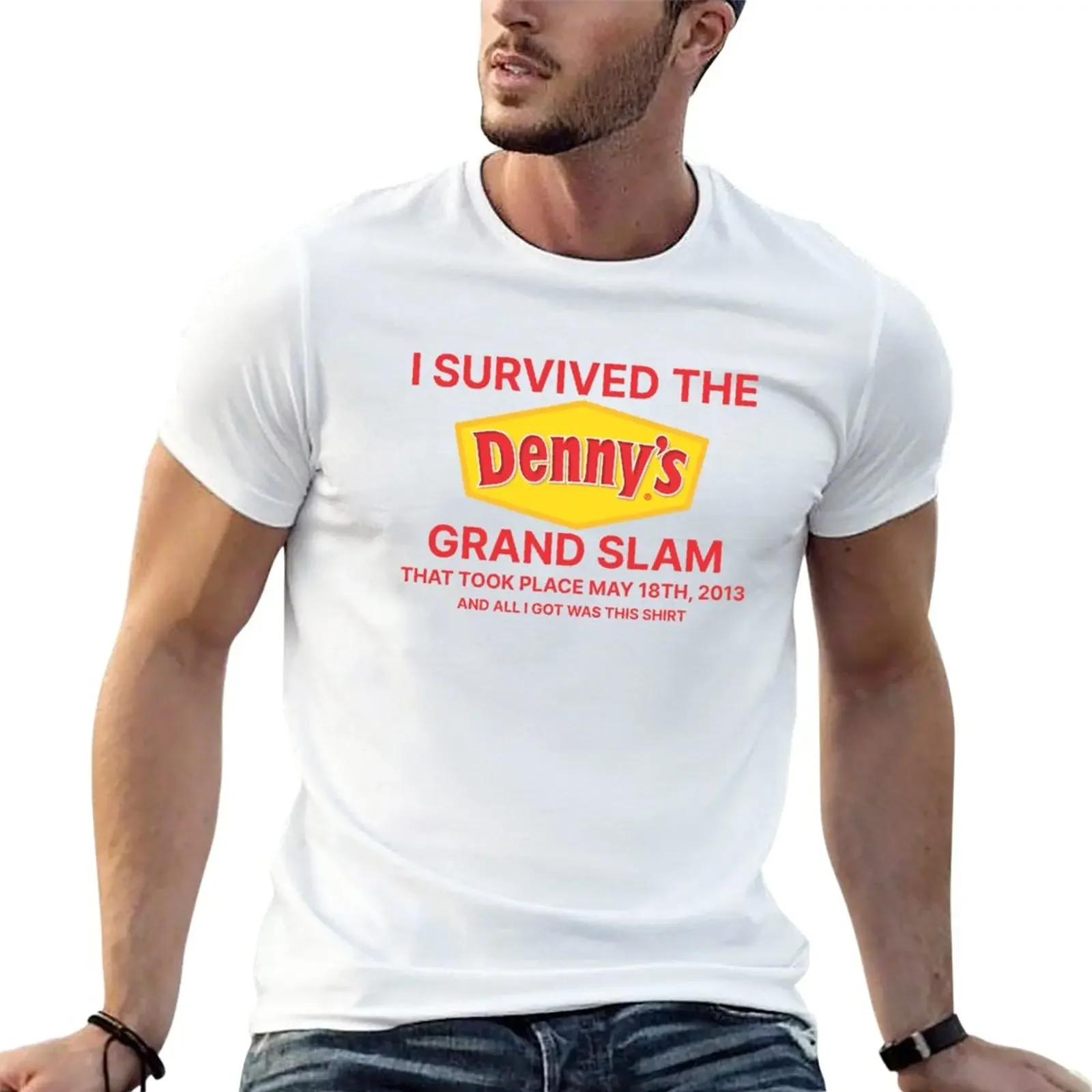 

Новая джинсовая рубашка grand slam, я выжил the denny's grand slam футболка кавайная одежда лето 2025 мужские забавные футболки