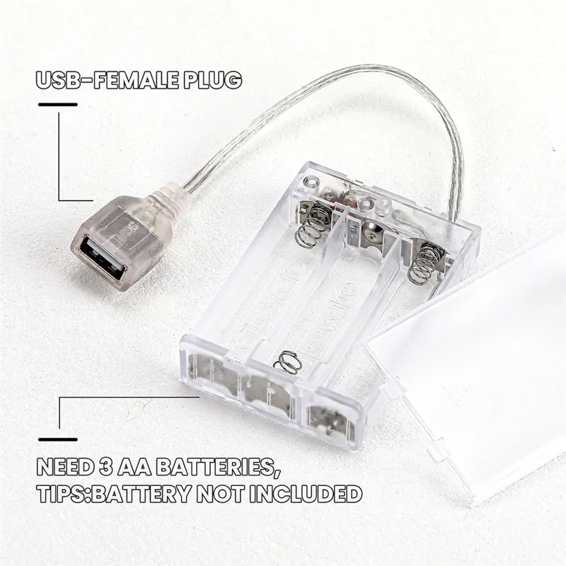 ABUO USB Battery Pack 5V for LED Lights 6 Pcs Portable with Cover for Plug in Lights 3 AA Holder with Switch