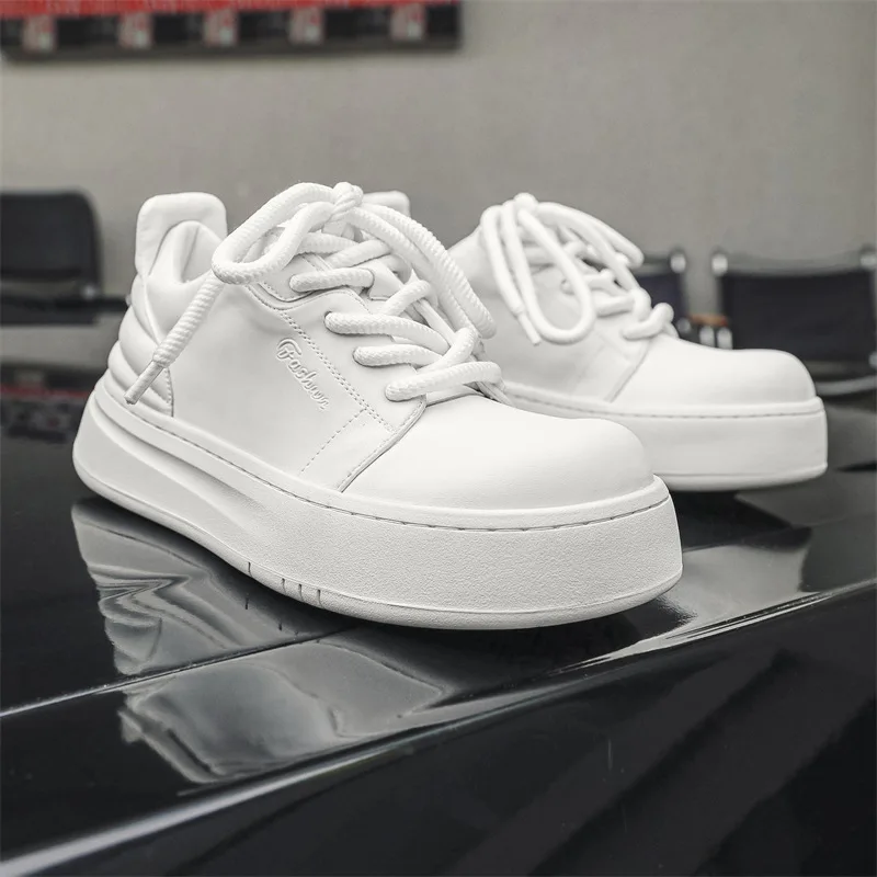 

Мужская повседневная оригинальная кожаная обувь в корейском стиле, обувь на плоской подошве со шнуровкой, обувь на платформе, деловое офисное платье, черные, белые кроссовки, обувь