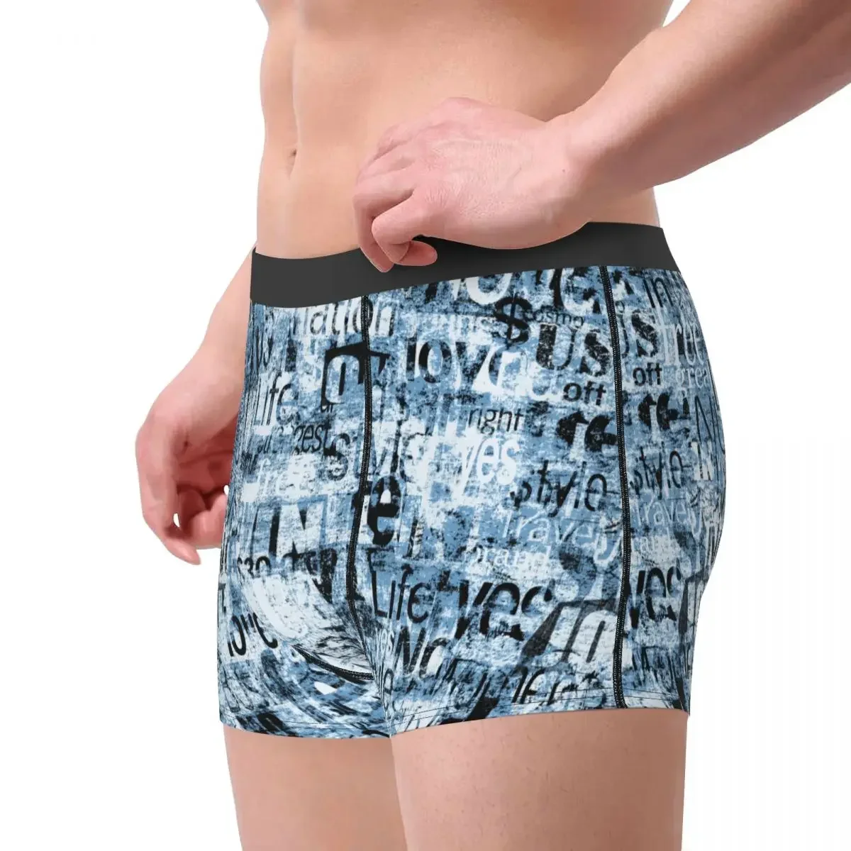 Abstract Grunge Urban Man Underwear Geometric Words Letters Boxer Shorts Panties Sexy Breathable Underpants for Male