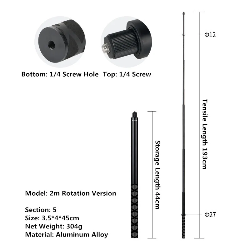 Unsichtbarer Selfie-Stick für GoPro 13 12 11 10 9 8 Insta360 X5 X4 X3 X2 1/4 Zoll verlängerter Einbeinstativstange für Sportkamera-Zubehör