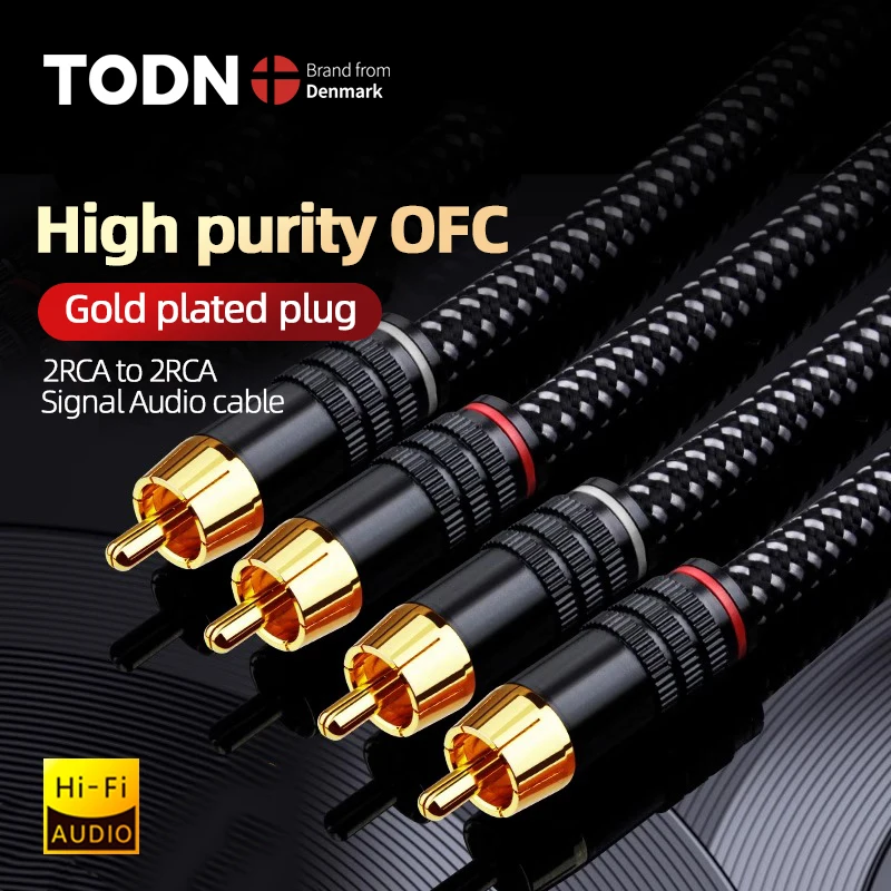 TODN HIFI 1 Paar 2 RCA auf 2 RCA hochreines OFC-Stereo-Hochleistungs-Audiokabel für Soundkarten-Lautsprechermixer