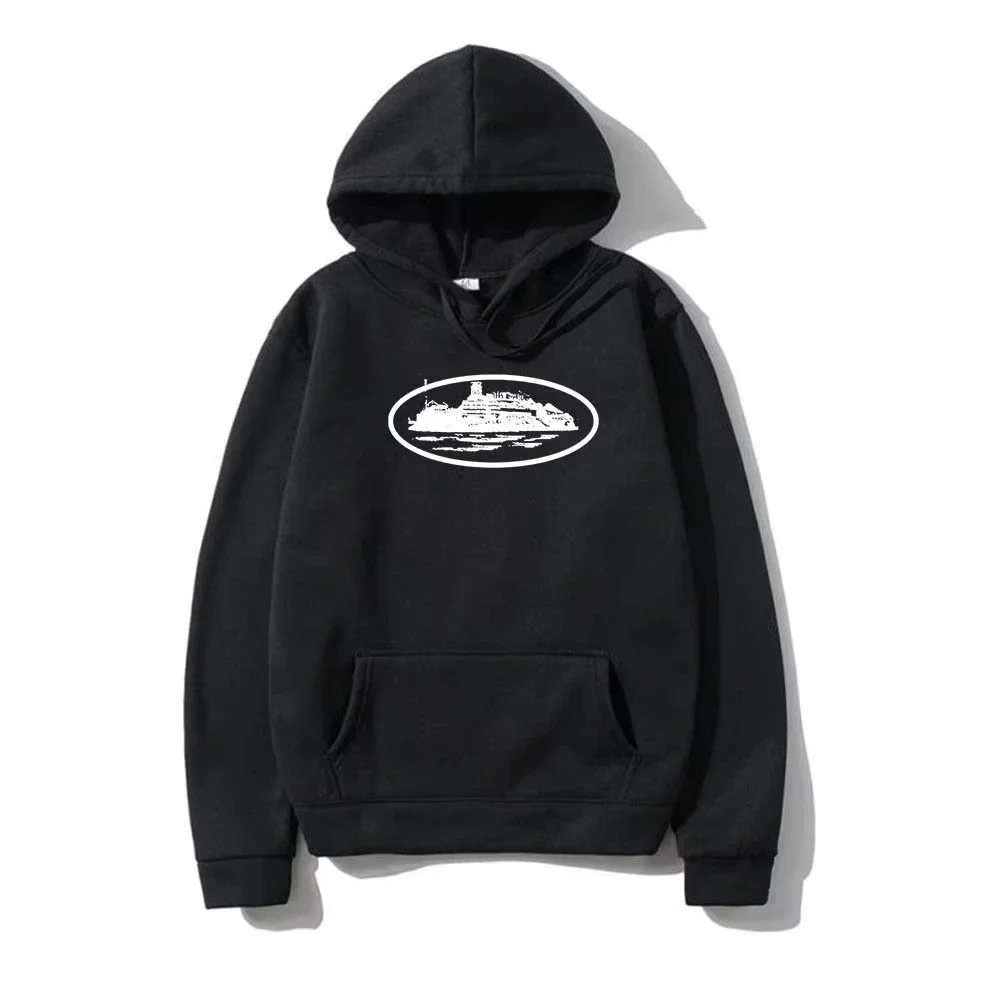 Warship Graphic  Unisex Drawstring Hooded Sweatshirt Oval Frame Battleship Front Print Navy Military Style Streetwear Pullover