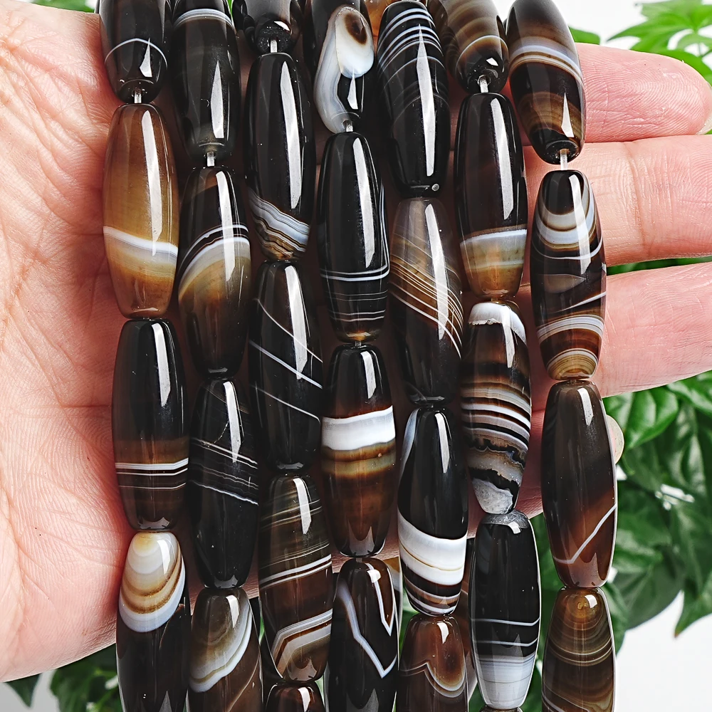 

29x9mm Black White Agate Rice Beads Loose Spacer Beads for Jewelry Making DIY Bracelets Necklaces Earrings High-Quality Gemstone