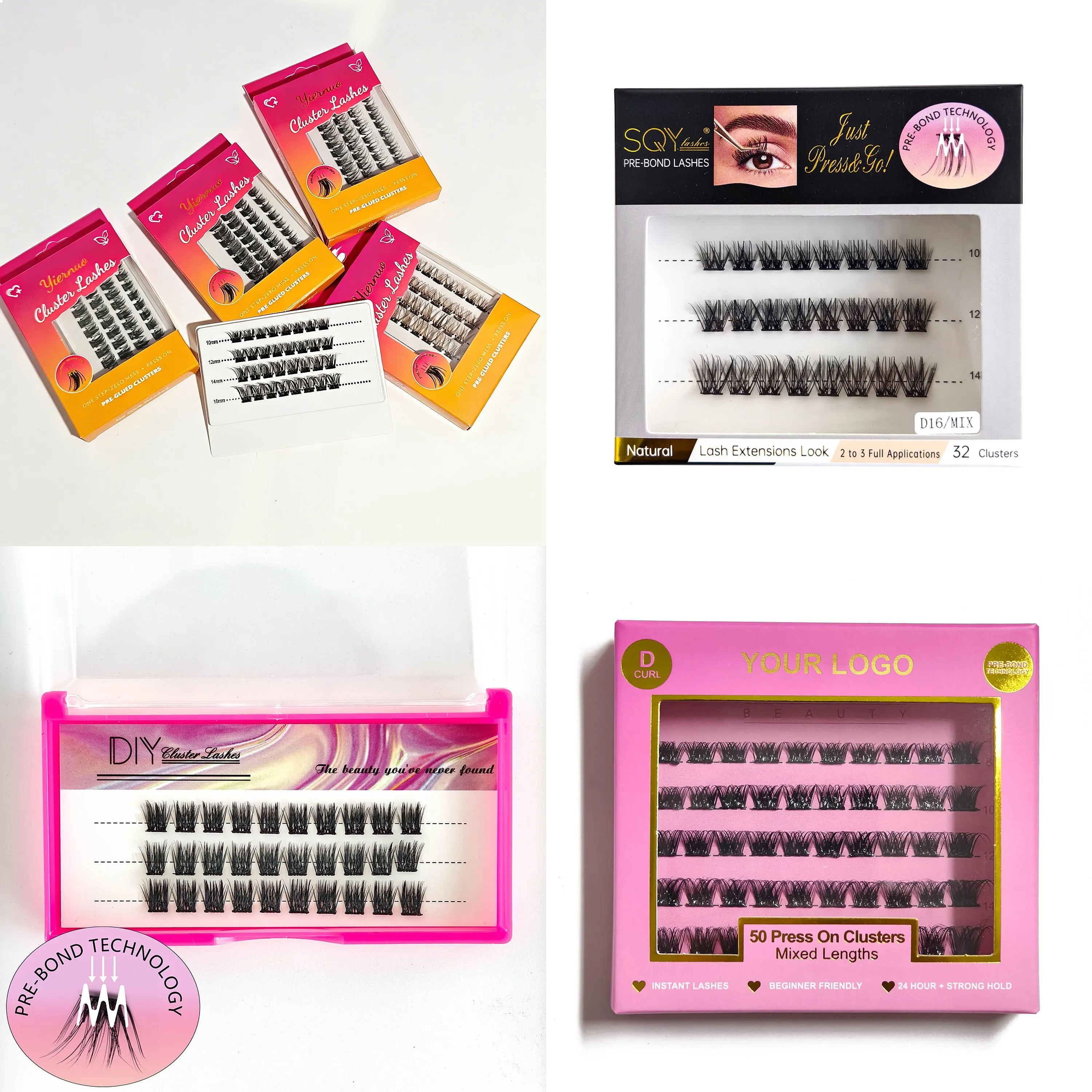 Wholesale Professional Handmade Press Lashes Natural Style Self-Adhesive Eyelash Cluster Easy Wear Premade Glue-Free Fan Lashes