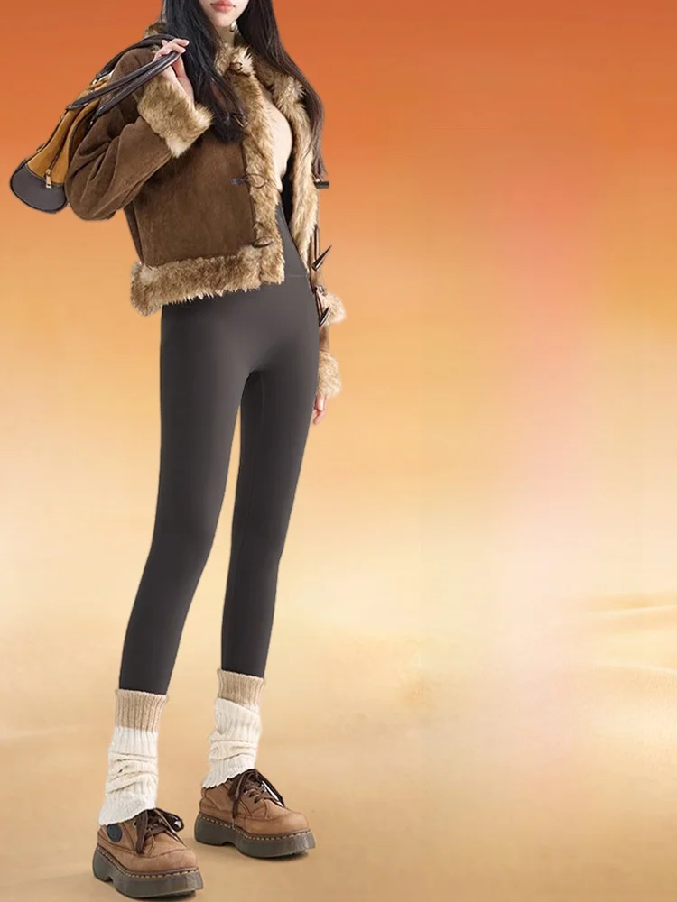 Calças de yoga de cintura alta calças longas de pele de arca femininas fce forrado abdômen uma camada de base fina fce calças casuais wear