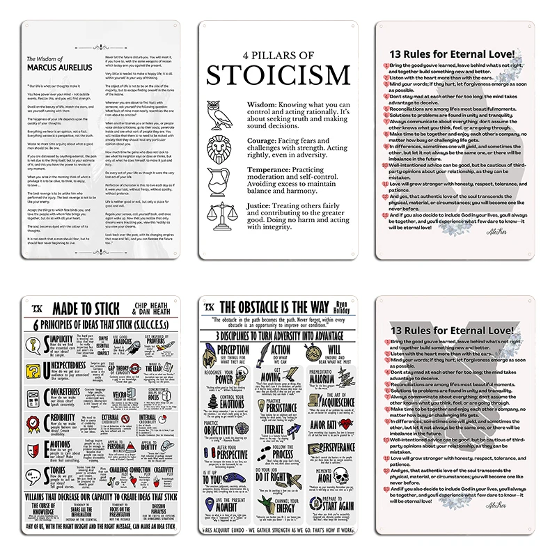 Stoicism Meaning In 12 Stoic Teachings For Personal Growth The Obstacle is the way Visual Summary Metal Printing Tin Sign Poster