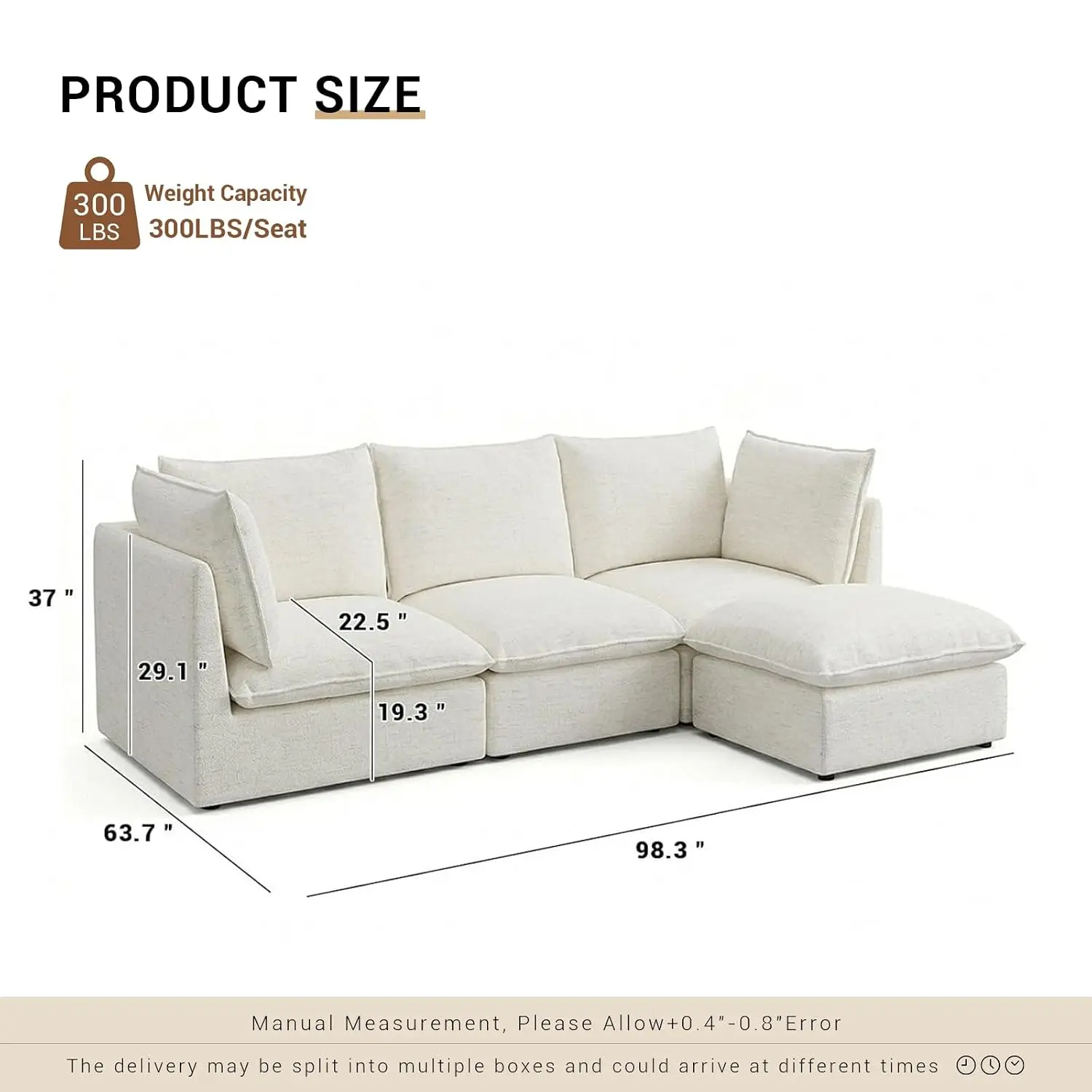 Waterproof Cloud Modular Sectional Sofa, 94.6