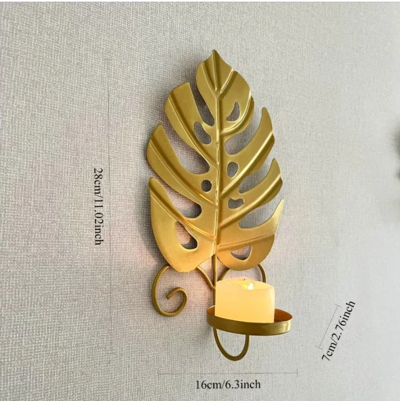 French Candle Holder Gold Wrought Iron Candle Holders Turtle Back Leaf Candlestick Wall Hanging Creative Leaf Wall Decoration